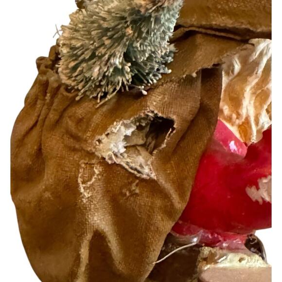 Vintage Paper Mache Santa Claus Figure Trim Jolly Old St Nick Holding A Drum - Picture 8 of 8